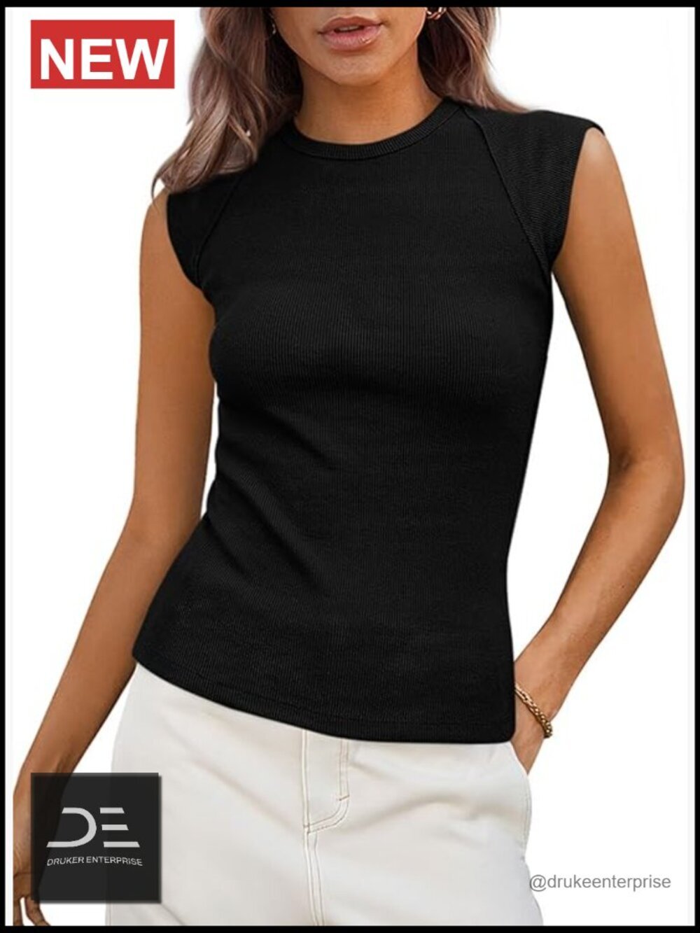 Women's Ribbed Tank Top Cap Sleeve Slim Fitted Knit Tee
